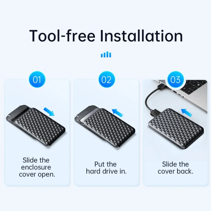 ORICO 2.5'' Hard Drive Enclosure SATA to USB 3.0 HDD Enclosure for 7/9.5mm SSD/HDD Up to 6TB Tool-Free Support UASP-2520U3-BK ORICO 2.5'' Hard Drive Enclosure SATA to USB 3.0 HDD Enclosure for 7/9.5mm SSD/HDD Up to 6TB Tool-Free Support UASP-2520U3-BK