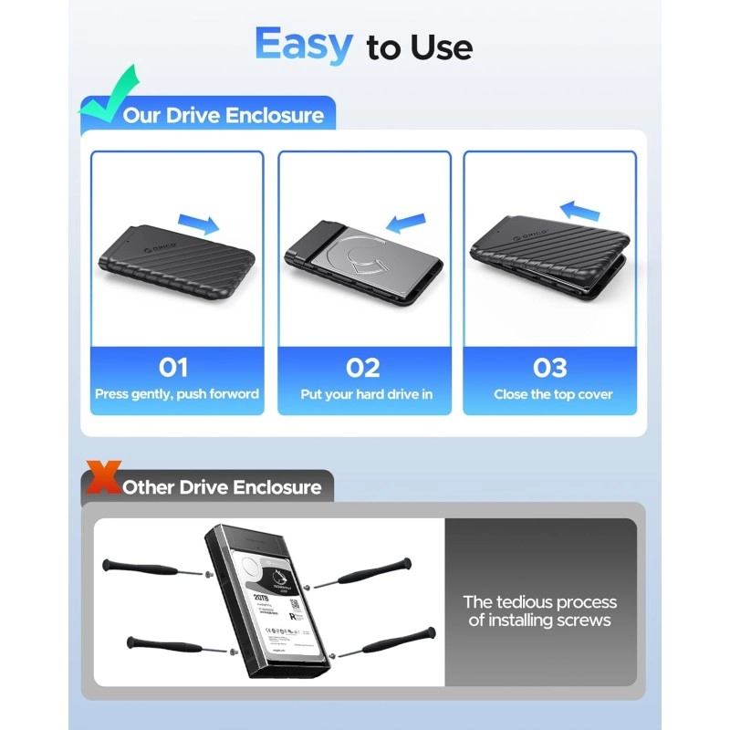 ORICO 2.5 inch External Hard Drive Enclosure USB 3.0 to SATA III for 7mm and 9.5mm SATA HDD SSD Tool Free [UASP Supported] Black (25PW1-U3)
