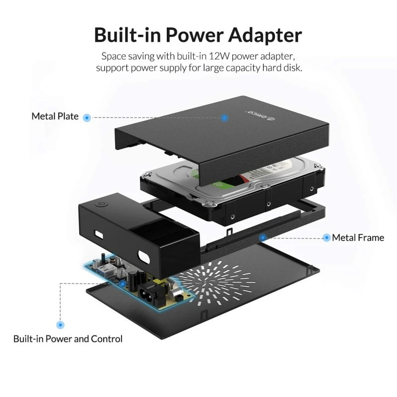 ORICO 3.5 Drive Enclosure USB3.0 Disk Enclosure to SATA III Portable Disk Case Tool-Free External Adapter for 2.5/3.5inch SSD HDD with Built-in 12W Power Supply Up to 16TB Support UASP ORICO 3.5 Drive Enclosure USB3.0 Disk Enclosure to SATA III Portable Disk Case Tool-Free External Adapter for 2.5/3.5inch SSD HDD with Built-in 12W Power Supply Up to 16TB Support UASP
