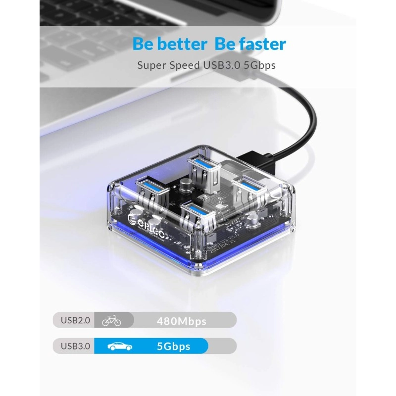 ORICO 4 Ports Hub Transparent USB 3.0 Hub Support Offline Powered and OTG Function with 30CM Cable ORICO 4 Ports Hub Transparent USB 3.0 Hub Support Offline Powered and OTG Function with 30CM Cable