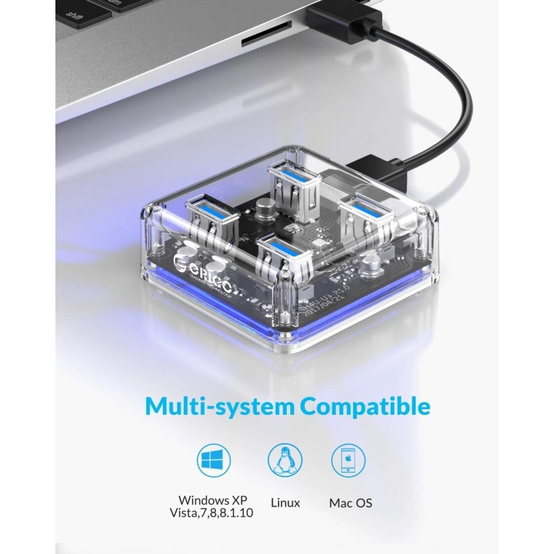ORICO 4 Ports Hub Transparent USB 3.0 Hub Support Offline Powered and OTG Function with 30CM Cable ORICO 4 Ports Hub Transparent USB 3.0 Hub Support Offline Powered and OTG Function with 30CM Cable
