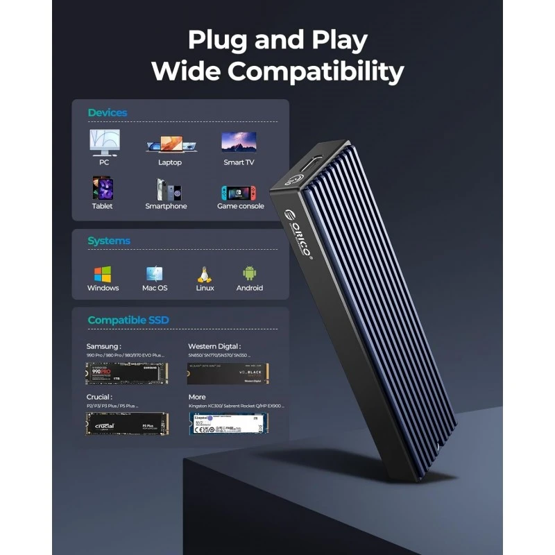 ORICO M.2 NVMe SSD Enclosure, USB 3.1 Gen 2 (10 Gbps) to NVMe PCI-E M.2 SSD Case Support UASP for NVMe SSD Size 2230/2242/2260/2280(up to 4TB) (M.2 NVMe) ORICO M.2 NVMe SSD Enclosure, USB 3.1 Gen 2 (10 Gbps) to NVMe PCI-E M.2 SSD Case Support UASP for NVMe SSD Size 2230/2242/2260/2280(up to 4TB) (M.2 NVMe)