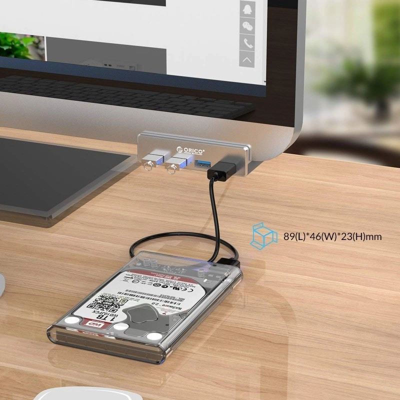 ORICO USB3.0 HUB with Extra Power Supply Port 4 Ports Clip-Type USB HUB Splitter Station for Laptop/Computer Desk-Upgraded Version