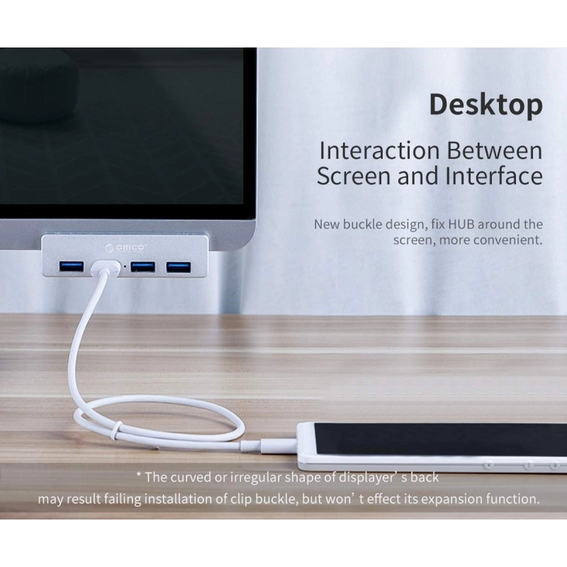 ORICO USB3.0 HUB with Extra Power Supply Port 4 Ports Clip-Type USB HUB Splitter Station for Laptop/Computer Desk-Upgraded Version