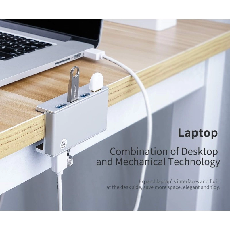 ORICO USB3.0 HUB with Extra Power Supply Port 4 Ports Clip-Type USB HUB Splitter Station for Laptop/Computer Desk-Upgraded Version