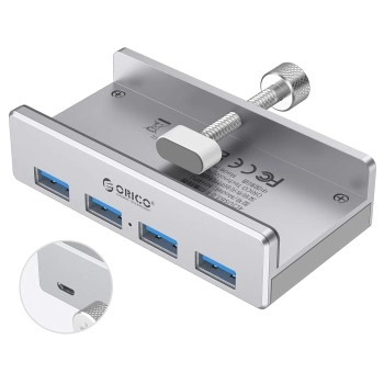 ORICO USB3.0 HUB with Extra Power Supply Port 4 Ports Clip-Type USB HUB Splitter Station for Laptop/Computer Desk-Upgraded Version