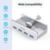 ORICO USB3.0 HUB with Extra Power Supply Port 4 Ports Clip-Type USB HUB Splitter Station for Laptop/Computer Desk-Upgraded Version