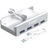 ORICO USB3.0 HUB with Extra Power Supply Port 4 Ports Clip-Type USB HUB Splitter Station for Laptop/Computer Desk-Upgraded Version