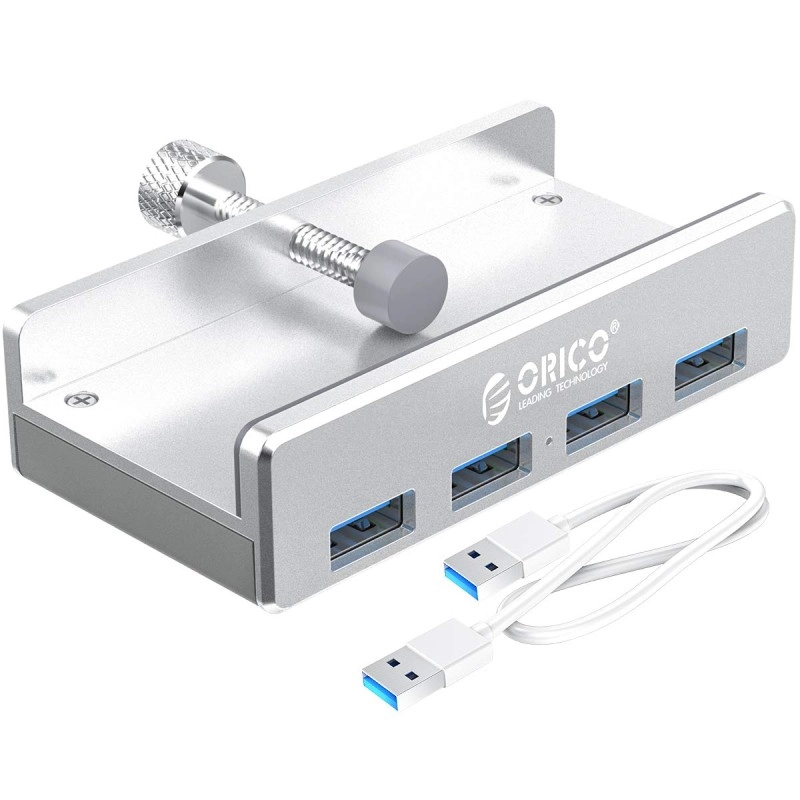 ORICO USB3.0 HUB with Extra Power Supply Port 4 Ports Clip-Type USB HUB Splitter Station for Laptop/Computer Desk-Upgraded Version