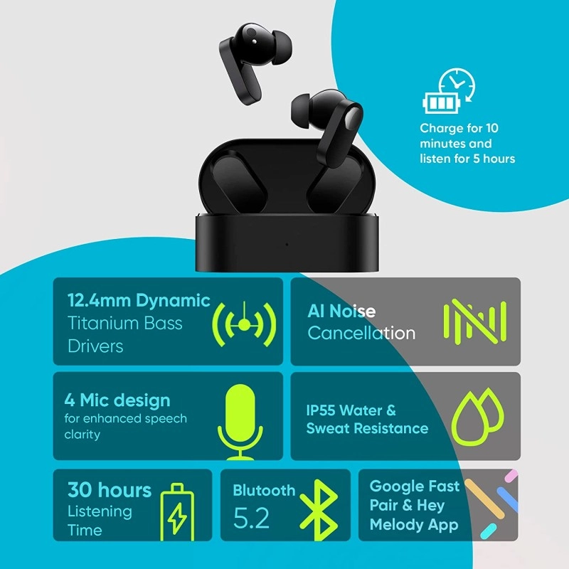 OnePlus Nord Buds True Wireless in Ear Earbuds with Mic Black Slate OnePlus Nord Buds True Wireless in Ear Earbuds with Mic Black Slate