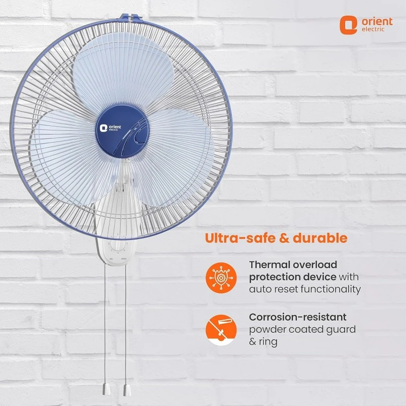 Orient Electric 400 MM Wall-44 Wall Fan | Wall Mount Fan for Home & Kitchen | Powerful Motor with High Air Delivery | Smooth Oscilation, 3-Speed Control | 2 Years Warranty by Orient | Azure Blue Orient Electric 400 MM Wall-44 Wall Fan | Wall Mount Fan for Home & Kitchen | Powerful Motor with High Air Delivery | Smooth Oscilation, 3-Speed Control | 2 Years Warranty by Orient | Azure Blue