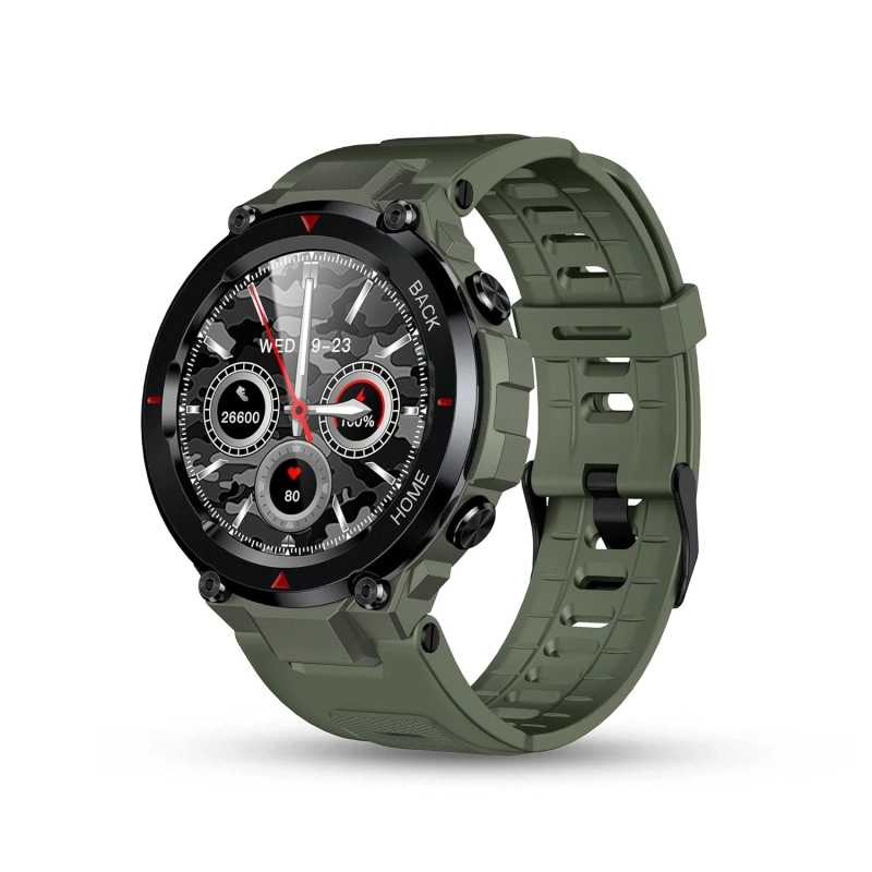 Pebble Leap Rugged Fitness Smartwatch with Bluetooth Calling, 1.3 inches HD Display, Inbuilt Oximeter, Heart Rate, Multiple Sports Modes IP68 Waterproof, 10 Days Battery Life (PFB16 Military Green)
