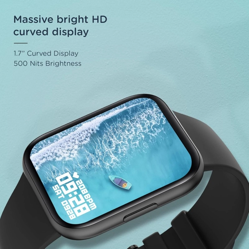 Pebble Pace Pro Smart Watch with 1.7 Bright HD Curved Display, Dedicated Dual Sensors for 24x7 SpO2, HR BP Monitoring, Multiple Fitness Modes, Sleep Tracking,Long Battery, IP68 Rated (PFB14 Jet Black)
