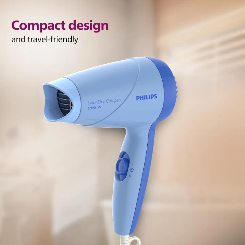 Philips HP8100/60 Compact Hair Dryer| 2 Flexible heat setting| ThermoProtect prevents overhearting | 1000 Watts- Blue Philips HP8100/60 Compact Hair Dryer| 2 Flexible heat setting| ThermoProtect prevents overhearting | 1000 Watts- Blue