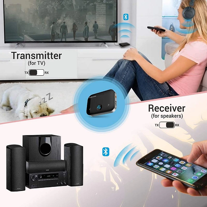 Portronics Auto 14 2-in-1 Bluetooth Transmitter & Receiver Adaptor (Black) Portronics Auto 14 2-in-1 Bluetooth Transmitter & Receiver Adaptor (Black)