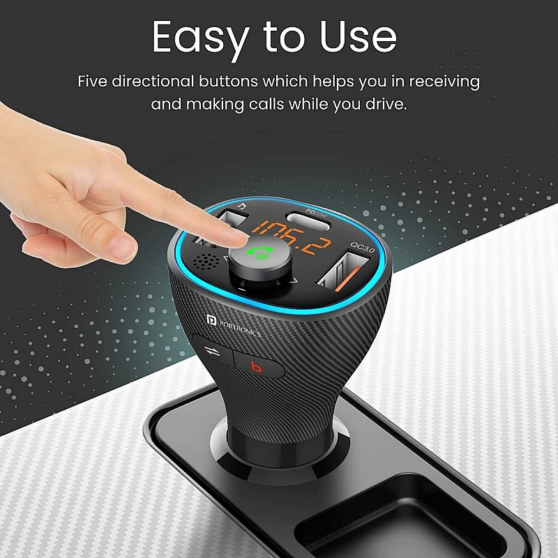 Portronics Auto 15 Bluetooth - FM Transmitter in-Car Fast Charger Black Portronics Auto 15 Bluetooth - FM Transmitter in-Car Fast Charger Black