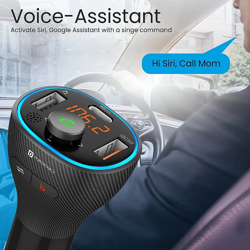 Portronics Auto 15 Bluetooth - FM Transmitter in-Car Fast Charger Black Portronics Auto 15 Bluetooth - FM Transmitter in-Car Fast Charger Black