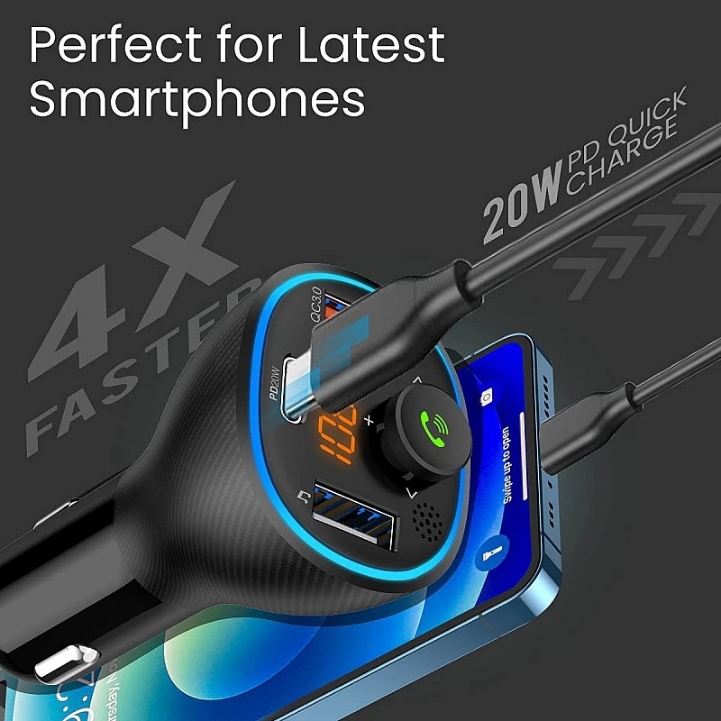 Portronics Auto 15 Bluetooth - FM Transmitter in-Car Fast Charger Black Portronics Auto 15 Bluetooth - FM Transmitter in-Car Fast Charger Black