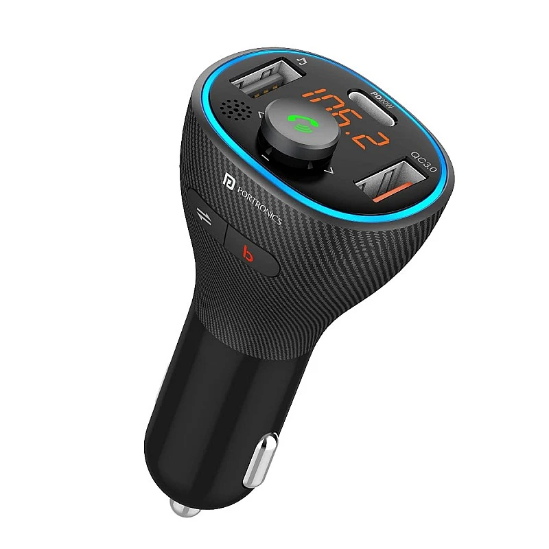 Portronics Auto 15 Bluetooth - FM Transmitter in-Car Fast Charger Black Portronics Auto 15 Bluetooth - FM Transmitter in-Car Fast Charger Black
