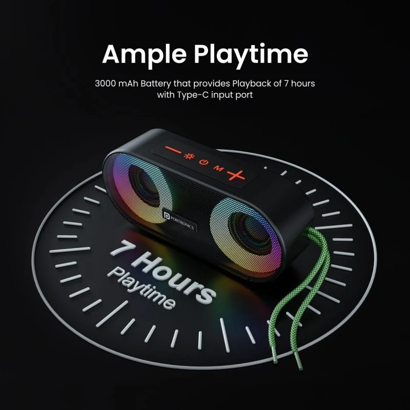 Portronics Pixel 3 20W Portable Wireless Bluetooth Speaker with Upto 7Hour Playtime, TWS Connectivity, RGB Lights, FM, AUX,TF Card & USB Drive, IPX7 Water Resistant, Type C Charging Port(Black) Portronics Pixel 3 20W Portable Wireless Bluetooth Speaker with Upto 7Hour Playtime, TWS Connectivity, RGB Lights, FM, AUX,TF Card & USB Drive, IPX7 Water Resistant, Type C Charging Port(Black)