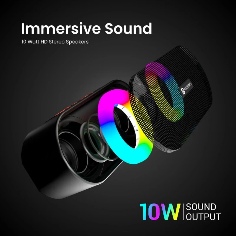 Portronics Pixel 3 20W Portable Wireless Bluetooth Speaker with Upto 7Hour Playtime, TWS Connectivity, RGB Lights, FM, AUX,TF Card & USB Drive, IPX7 Water Resistant, Type C Charging Port(Black) Portronics Pixel 3 20W Portable Wireless Bluetooth Speaker with Upto 7Hour Playtime, TWS Connectivity, RGB Lights, FM, AUX,TF Card & USB Drive, IPX7 Water Resistant, Type C Charging Port(Black)