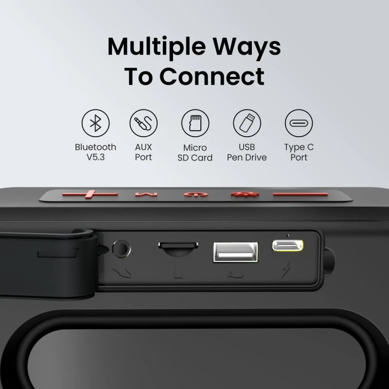 Portronics Pixel 3 20W Portable Wireless Bluetooth Speaker with Upto 7Hour Playtime, TWS Connectivity, RGB Lights, FM, AUX,TF Card & USB Drive, IPX7 Water Resistant, Type C Charging Port(Black) Portronics Pixel 3 20W Portable Wireless Bluetooth Speaker with Upto 7Hour Playtime, TWS Connectivity, RGB Lights, FM, AUX,TF Card & USB Drive, IPX7 Water Resistant, Type C Charging Port(Black)