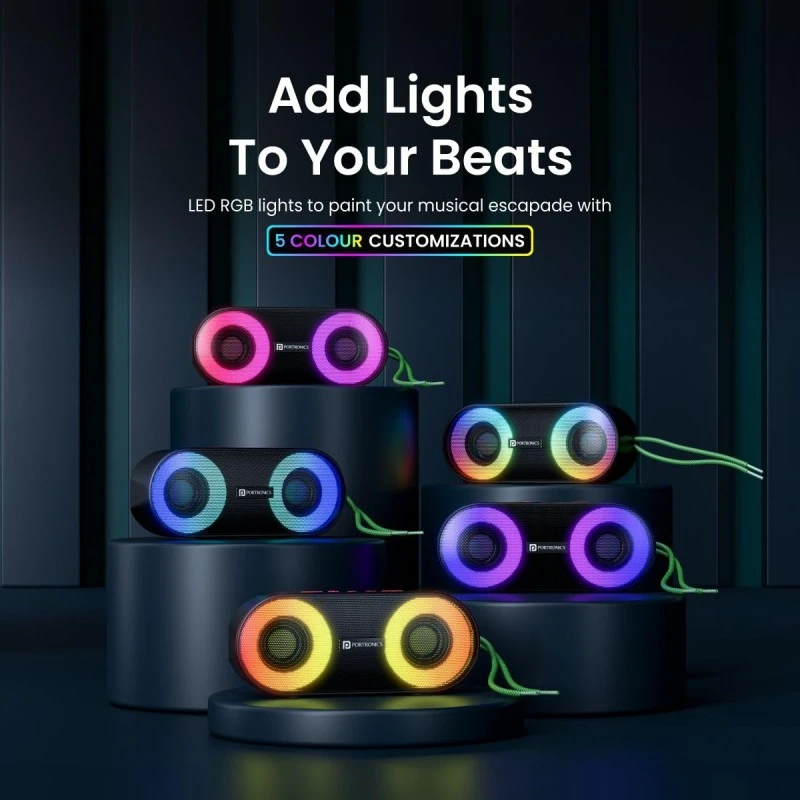 Portronics Pixel 3 20W Portable Wireless Bluetooth Speaker with Upto 7Hour Playtime, TWS Connectivity, RGB Lights, FM, AUX,TF Card & USB Drive, IPX7 Water Resistant, Type C Charging Port(Black) Portronics Pixel 3 20W Portable Wireless Bluetooth Speaker with Upto 7Hour Playtime, TWS Connectivity, RGB Lights, FM, AUX,TF Card & USB Drive, IPX7 Water Resistant, Type C Charging Port(Black)