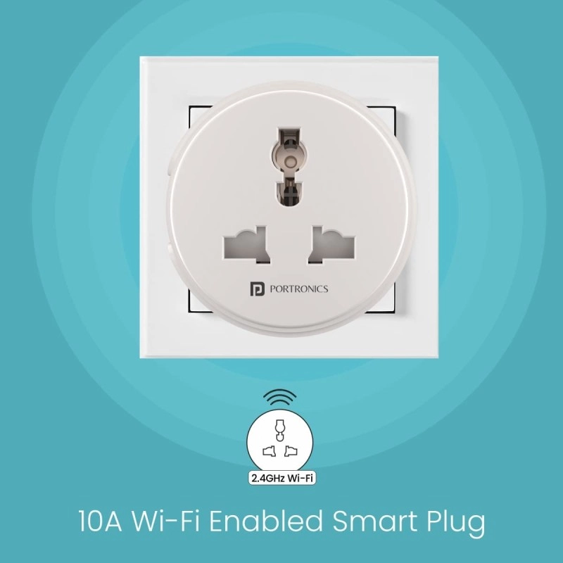 Portronics Splug 10 Wifi 10A Smart Plug Suitable for TVs, Fan, Light, Music System Compatible with Alexa and Google Assistant(White)