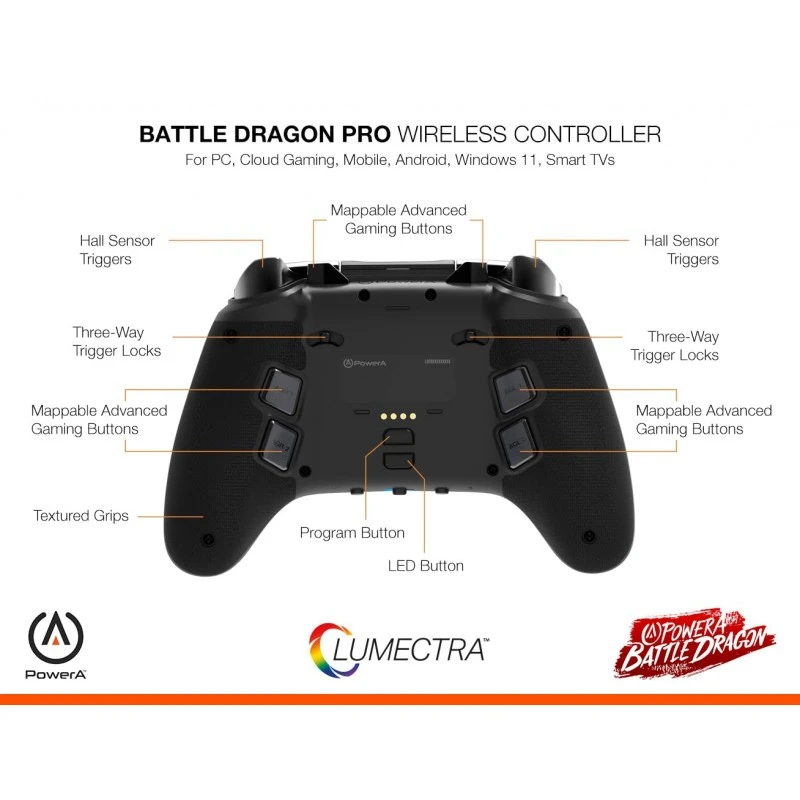 PowerA Battle Dragon™ Wireless Controller for PC and Cloud Gaming: Magnetic Hall Effect, Asymmetric Rumble Motors, 20h Playtime (Not for iOS)