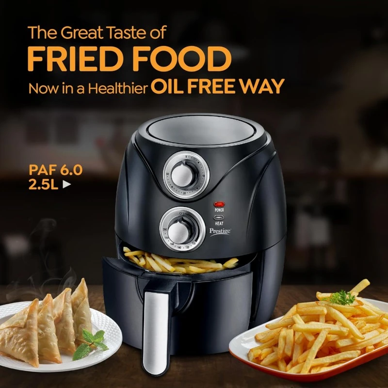Prestige Nutrifry Electric Digital Air Fryer| 80% less Oil Consumption|4.5L Capacity |1200 Watts Power|Fry,Grill,Roast,Bake,Reheat|Digital Display with 8 Preset Menu|Easy to Clean Frying Basket|Black Prestige Nutrifry Electric Digital Air Fryer| 80% less Oil Consumption|4.5L Capacity |1200 Watts Power|Fry,Grill,Roast,Bake,Reheat|Digital Display with 8 Preset Menu|Easy to Clean Frying Basket|Black