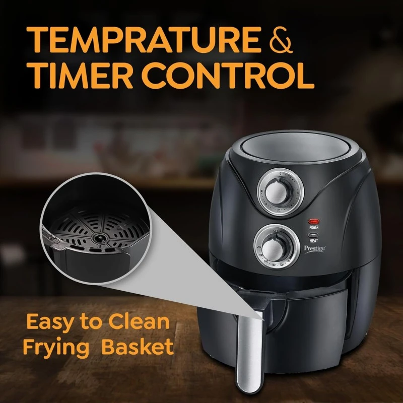 Prestige Nutrifry Electric Digital Air Fryer| 80% less Oil Consumption|4.5L Capacity |1200 Watts Power|Fry,Grill,Roast,Bake,Reheat|Digital Display with 8 Preset Menu|Easy to Clean Frying Basket|Black Prestige Nutrifry Electric Digital Air Fryer| 80% less Oil Consumption|4.5L Capacity |1200 Watts Power|Fry,Grill,Roast,Bake,Reheat|Digital Display with 8 Preset Menu|Easy to Clean Frying Basket|Black
