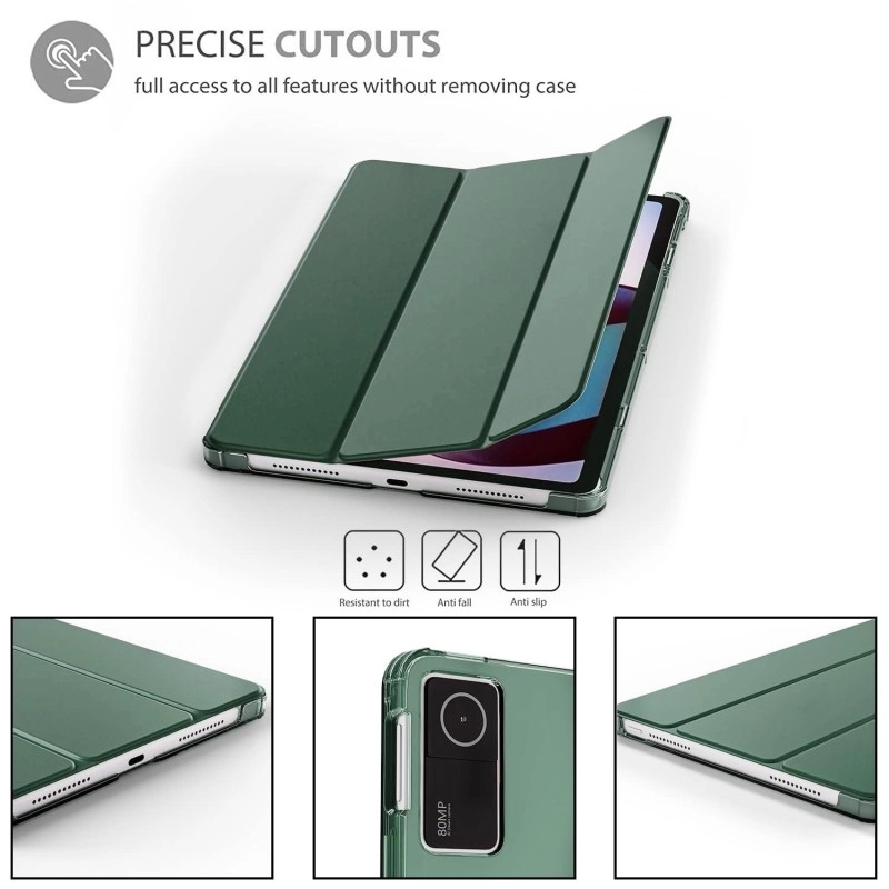 ProElite Case Cover for Redmi Pad SE 11 inch Cover, Smart Flip Case Cover for Redmi Pad SE 11 inch Translucent Back with Stylus Pen [Auto Sleep Wake Feature], Dark Green