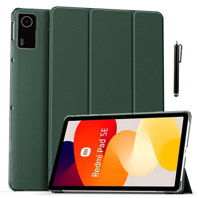ProElite Case Cover for Redmi Pad SE 11 inch Cover, Smart Flip Case Cover for Redmi Pad SE 11 inch Translucent Back with Stylus Pen [Auto Sleep Wake Feature], Dark Green
