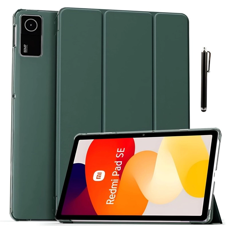 ProElite Case Cover for Redmi Pad SE 11 inch Cover, Smart Flip Case Cover for Redmi Pad SE 11 inch Translucent Back with Stylus Pen [Auto Sleep Wake Feature], Dark Green