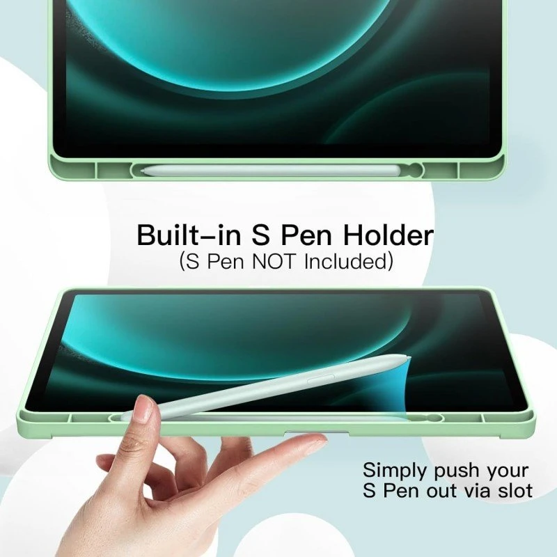 ProElite Cover for Galaxy Tab S9 FE Plus/S9 Plus/S10+ 12.4" Cover, Soft Flexible Flip Case Cover with S Pen Holder for Samsung Galaxy Tab S9 FE+/S9 Plus/S10+ 12.4 inch, [Recoil Series]- Dark Green