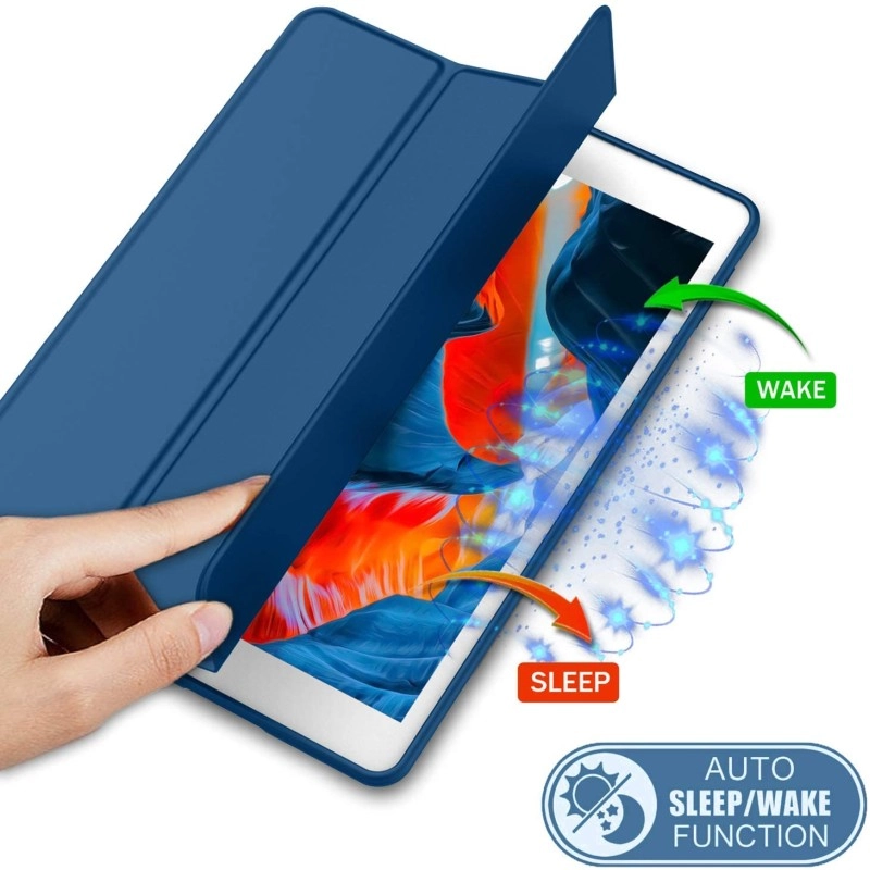 ProElite Smart Case for iPad 10.2 inch 2021 9th/8th/7th Gen [Auto Sleep/Wake Cover] [Pencil Holder] [Soft Flexible Case] Recoil Series - Dark Blue with Stylus Pen