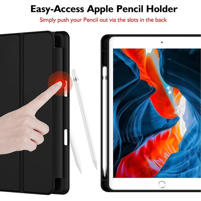 ProElite Smart Case for iPad 10.2 inch 2021 9th/8th/7th Gen [Auto Sleep/Wake Cover] [Pencil Holder] [Soft Flexible Case] Recoil Series - Dark Blue with Stylus Pen