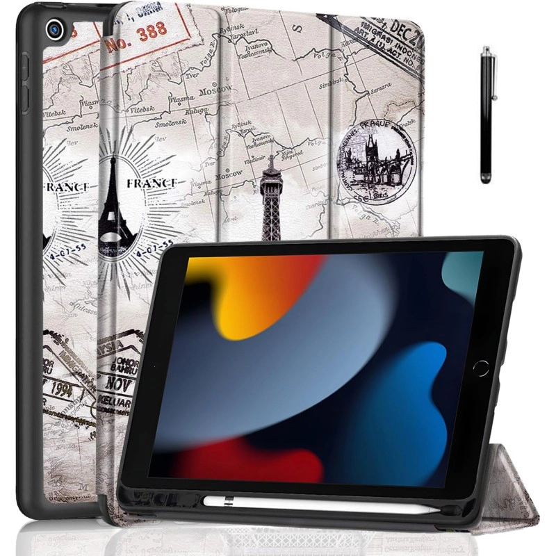 ProElite Smart Case for iPad 10.2 inch 2021 9th/8th/7th Gen [Auto Sleep/Wake Cover] [Pencil Holder] [Soft Flexible Case] Recoil Series - Dark Blue with Stylus Pen