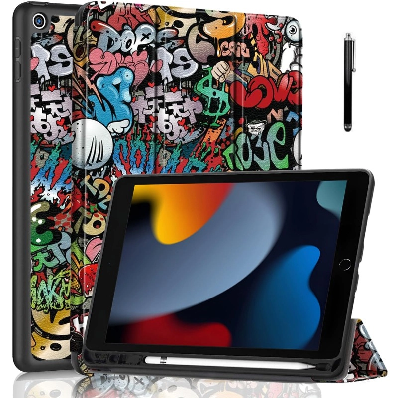 ProElite Smart Case for iPad 10.2 inch 2021 9th/8th/7th Gen [Auto Sleep/Wake Cover] [Pencil Holder] [Soft Flexible Case] Recoil Series - Dark Blue with Stylus Pen