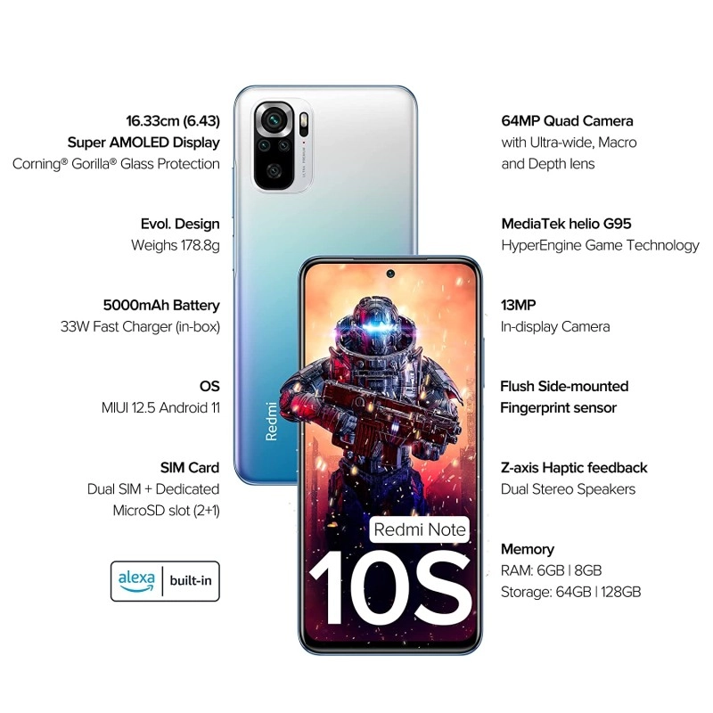 Redmi Note 10S (Deep Sea Blue, 8GB RAM,128 GB Storage) - Super Amoled Display Redmi Note 10S (Deep Sea Blue, 8GB RAM,128 GB Storage) - Super Amoled Display