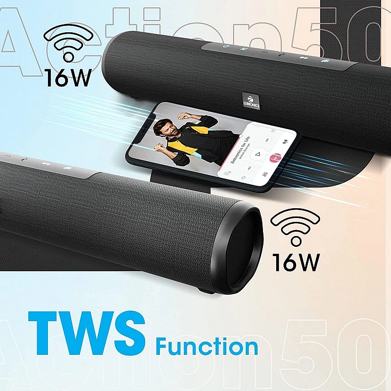 Zebronics Zeb-Action 50 Wireless BT v5.0 Speaker Black Zebronics Zeb-Action 50 Wireless BT v5.0 Speaker Black