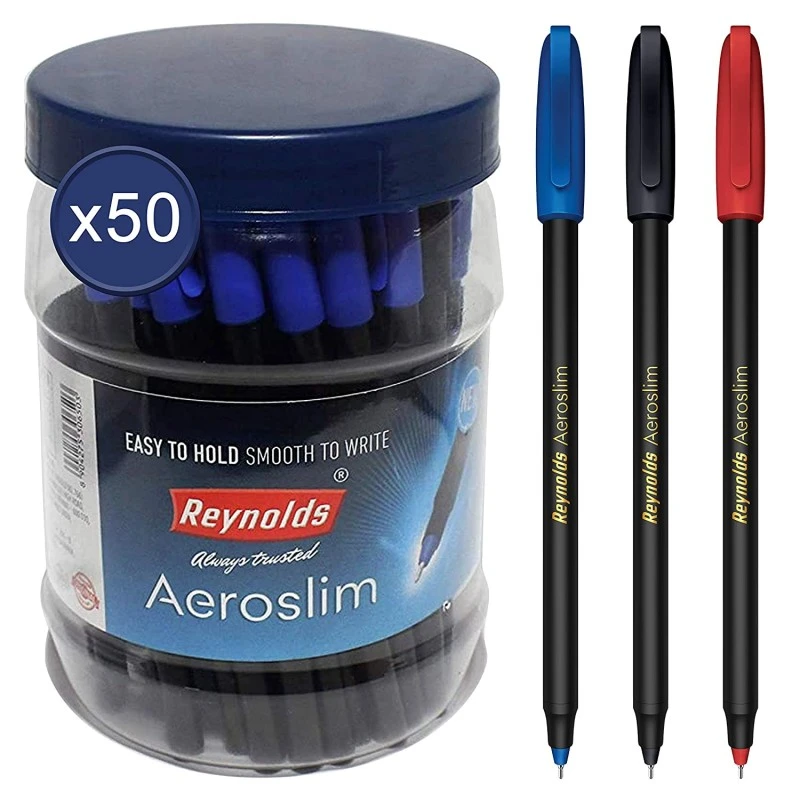 Reynolds Aeroslim Ball Pens | Blue, Ink | Jar of Ballpoint Pens | 50 Count Reynolds Aeroslim Ball Pens | Blue, Ink | Jar of Ballpoint Pens | 50 Count