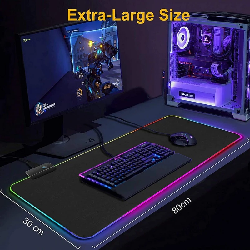 RiaTech RGB Gaming Mouse Pad, Large Extended Soft Led Mouse Pad with 14 Lighting Modes, Computer Keyboard Mousepads Mat (800mm x 300mm x 4mm, Black) RiaTech RGB Gaming Mouse Pad, Large Extended Soft Led Mouse Pad with 14 Lighting Modes, Computer Keyboard Mousepads Mat (800mm x 300mm x 4mm, Black)