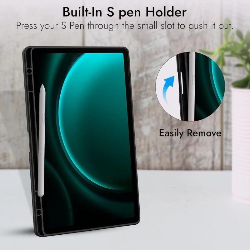 Robustrion Cover for Samsung Galaxy Tab S9 FE+ / Tab S10 Plus/Tab S9 Plus 12.4 inch Cover Case with [S Pen Holder] for Samsung Tab S9 FE Plus / S9+ / S10+ Tablet Cover [Auto Sleep/Wake] - Black