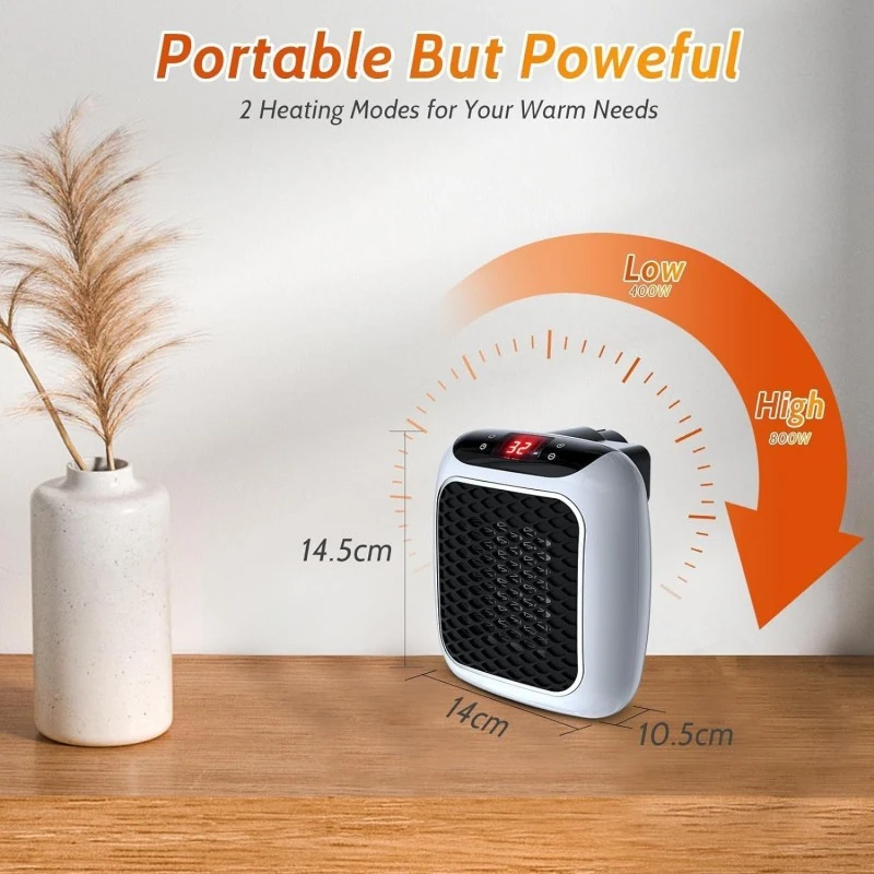 Veret Room Heater Turbo 800, Wall Outlet, Adjustable Thermostat, 12-Hour Timer, Auto Shut-Off, Quiet & Space-Saving Ceramic Mini Heater for Bedroom Veret Room Heater Turbo 800, Wall Outlet, Adjustable Thermostat, 12-Hour Timer, Auto Shut-Off, Quiet & Space-Saving Ceramic Mini Heater for Bedroom