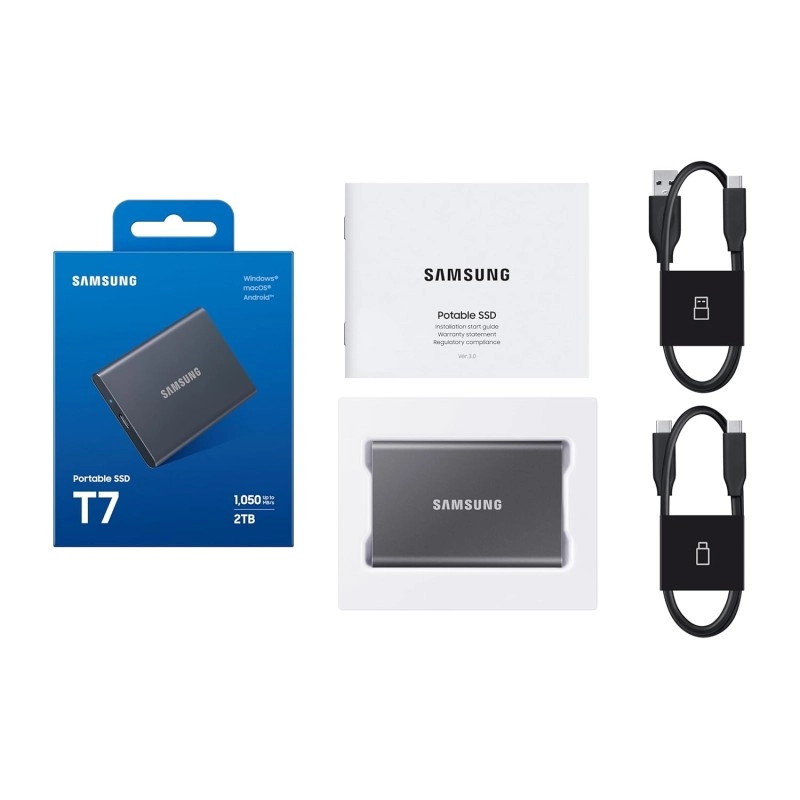 SAMSUNG T7 Portable SSD 500GB - Up to 1050MB/s - USB 3.2 External Solid State Drive, Gray (MU-PC500T/AM)