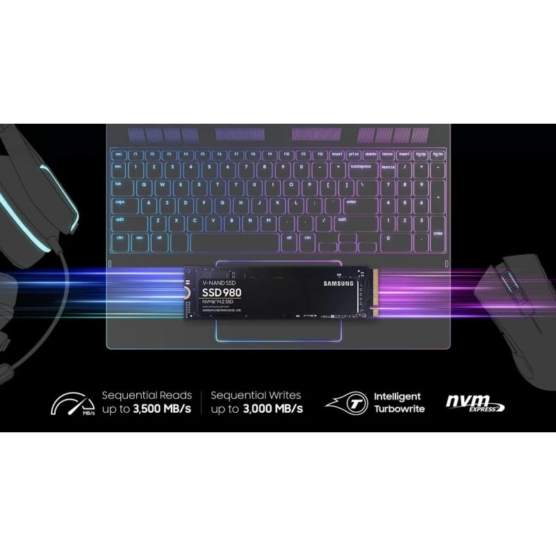 Samsung 980 SSD 1TB PCle 3.0x4, NVMe M.2 2280, Internal Solid State Drive, Storage for PC, Laptops, Gaming and More, HMB Technology, Intelligent Turbowrite, Speeds of up-to 3,500MB/s, MZ-V8V1T0B Samsung 980 SSD 1TB PCle 3.0x4, NVMe M.2 2280, Internal Solid State Drive, Storage for PC, Laptops, Gaming and More, HMB Technology, Intelligent Turbowrite, Speeds of up-to 3,500MB/s, MZ-V8V1T0B