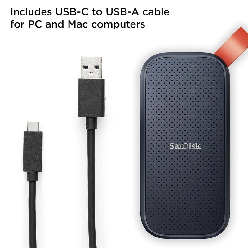 SanDisk 2TB Portable SSD, 800MB/s R, USB 3.2 Gen 2, Rugged SSD with Upto 2 Meter Drop Protection, Type-C to Type-A Cable, PC & Mac Compatible, 3 Y Warranty, External SSD (SDSSDE30-2T00-G26) SanDisk 2TB Portable SSD, 800MB/s R, USB 3.2 Gen 2, Rugged SSD with Upto 2 Meter Drop Protection, Type-C to Type-A Cable, PC & Mac Compatible, 3 Y Warranty, External SSD (SDSSDE30-2T00-G26)