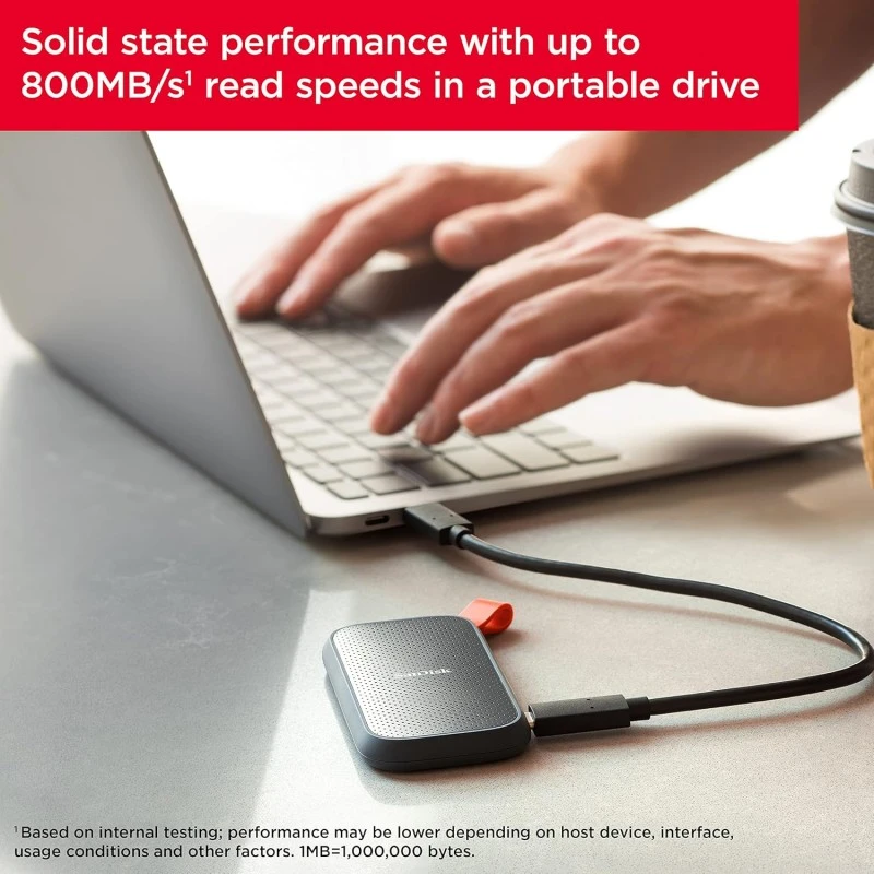SanDisk 2TB Portable SSD, 800MB/s R, USB 3.2 Gen 2, Rugged SSD with Upto 2 Meter Drop Protection, Type-C to Type-A Cable, PC & Mac Compatible, 3 Y Warranty, External SSD (SDSSDE30-2T00-G26) SanDisk 2TB Portable SSD, 800MB/s R, USB 3.2 Gen 2, Rugged SSD with Upto 2 Meter Drop Protection, Type-C to Type-A Cable, PC & Mac Compatible, 3 Y Warranty, External SSD (SDSSDE30-2T00-G26)