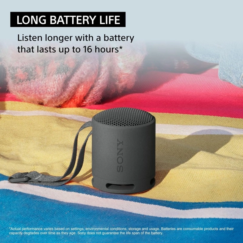 Sony SRS-XB100 Wireless Bluetooth Portable Lightweight Super-Compact Travel Speaker, Extra-Durable IP67 Waterproof & Dustproof, 16 Hrs Batt, Versatile Strap, Extra Bass & Hands-Free Calling-Blue